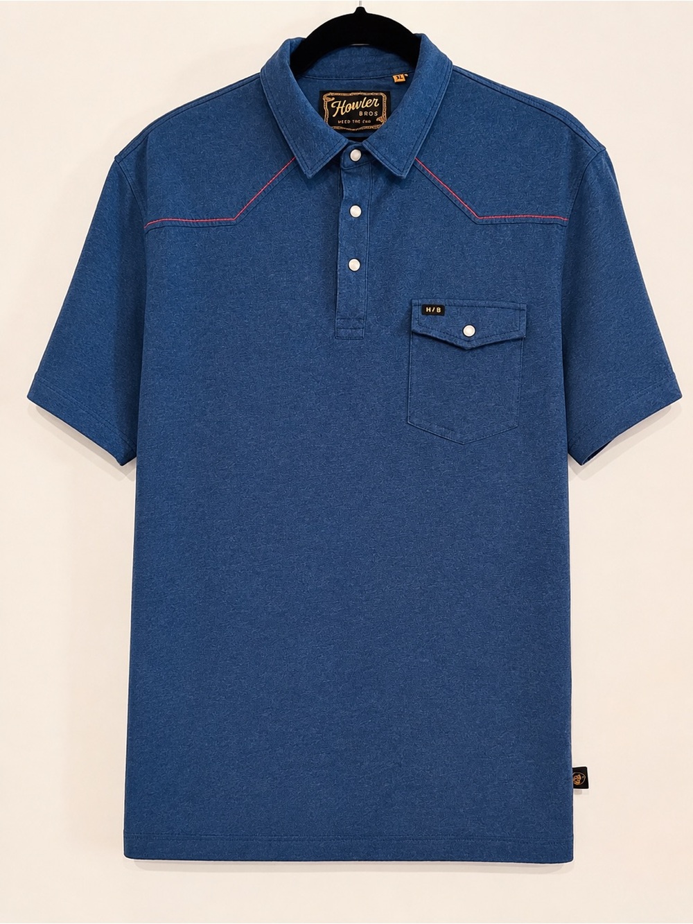 Howler Brothers Blue Short-Sleeve Polo with Contrast Stitching